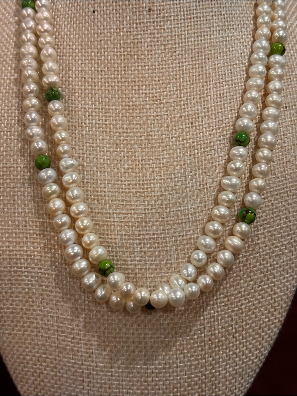 Jay King pearl and green turquoise necklace
